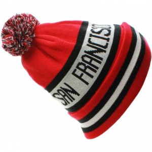 Skullies & Beanies USA Favorite City Cuff Winter Beanie Knit Pom Pom Hat Cap - San Francisco - Red Black - C011Q2UB3QJ $27.67