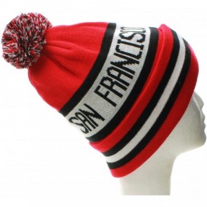 Skullies & Beanies USA Favorite City Cuff Winter Beanie Knit Pom Pom Hat Cap - San Francisco - Red Black - C011Q2UB3QJ $9.64