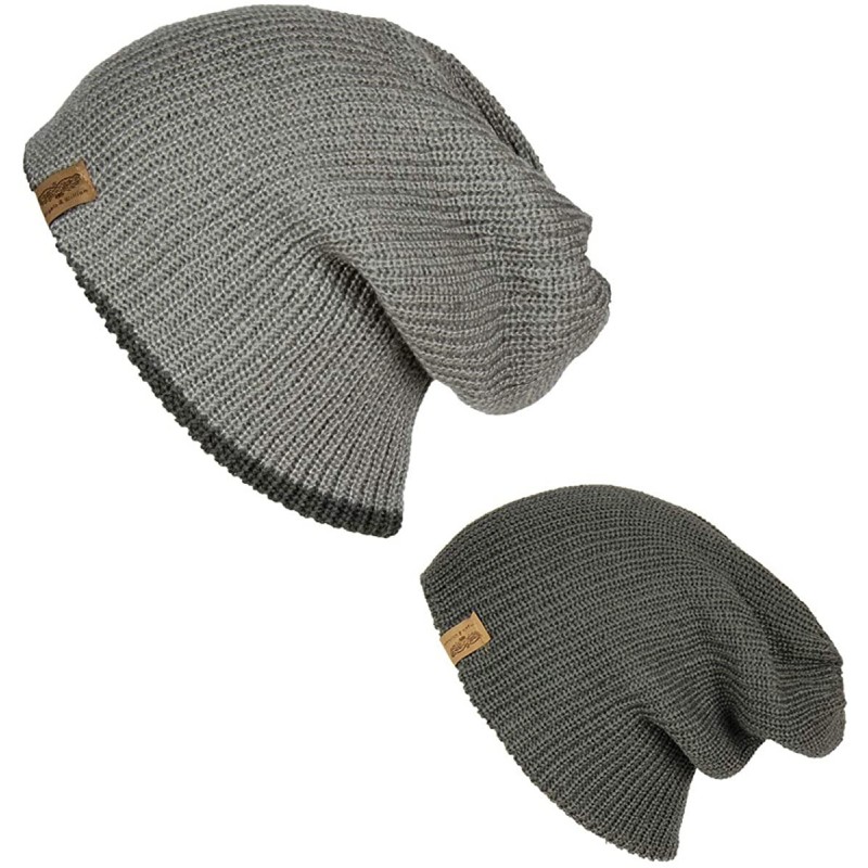 Skullies & Beanies Reversible Winter Knit Slouchy Beanie Hat - Hipster Unisex Knitted Slouch Cap - Grey/Charcoal - CN1876U684...