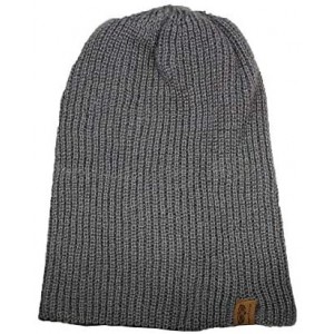 Skullies & Beanies Reversible Winter Knit Slouchy Beanie Hat - Hipster Unisex Knitted Slouch Cap - Grey/Charcoal - CN1876U684...