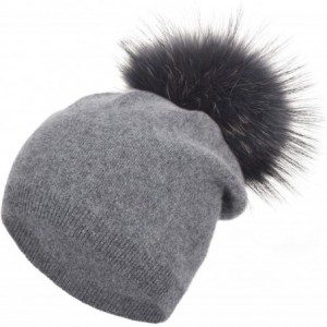 Skullies & Beanies Womens Darkgrey Cashmere Slouchy Raccoon - CI18AITAQYQ $32.79