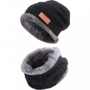 Skullies & Beanies Slouch Beanie Winter Hat Scarf Set for Women (Knit Hat- Neck Warmer) - Black - CB18XIXR4QD $18.68