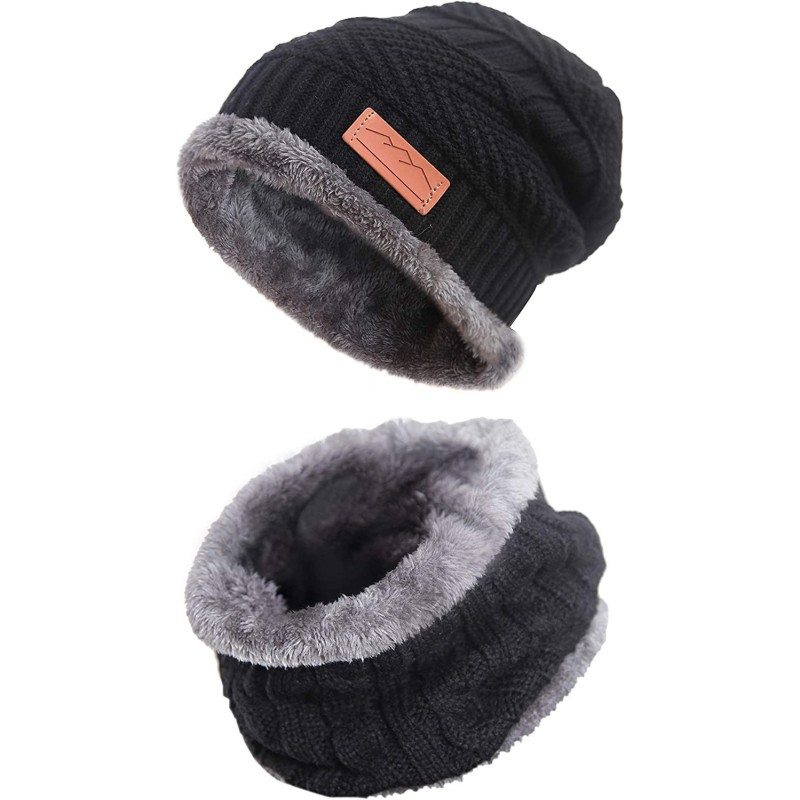 Skullies & Beanies Slouch Beanie Winter Hat Scarf Set for Women (Knit Hat- Neck Warmer) - Black - CB18XIXR4QD $9.47
