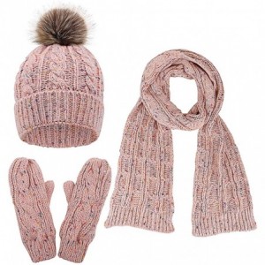 Skullies & Beanies Adult Women's 3 Piece Winter Set - Pompom Beanie Hat- Scarf- Mittens - Pink Glove W/ Lined - CP18EWNE83L $...