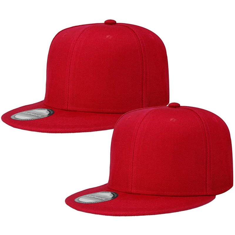 Baseball Caps Classic Snapback Hat Cap Hip Hop Style Flat Bill Blank Solid Color Adjustable Size - 2pcs Red & Red - CY195A4UH...