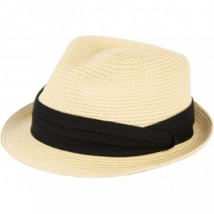 Fedoras Men's Summer Stingy Short Brim Derby Fedora Pleated Hatband Hat - A Natural - CK12F9BZU47 $28.86