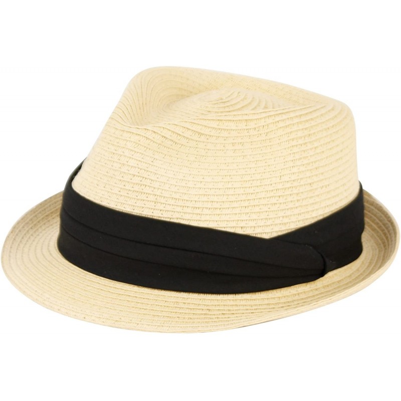Fedoras Men's Summer Stingy Short Brim Derby Fedora Pleated Hatband Hat - A Natural - CK12F9BZU47 $26.77