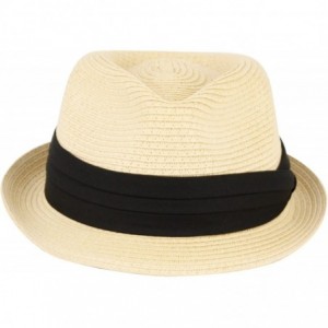 Fedoras Men's Summer Stingy Short Brim Derby Fedora Pleated Hatband Hat - A Natural - CK12F9BZU47 $15.30