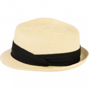 Fedoras Men's Summer Stingy Short Brim Derby Fedora Pleated Hatband Hat - A Natural - CK12F9BZU47 $15.30