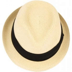 Fedoras Men's Summer Stingy Short Brim Derby Fedora Pleated Hatband Hat - A Natural - CK12F9BZU47 $26.77