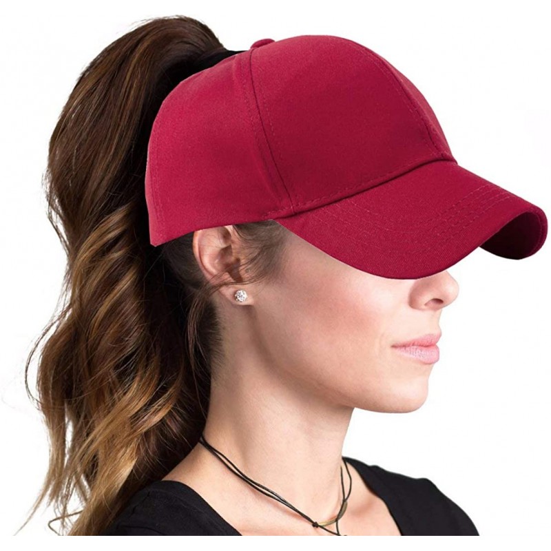 Baseball Caps Women Cotton Ponytail Baseball Cap Messy Bun Cap(Without Hair) - Wine Red - CW18R2CE96D $13.08