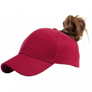 Baseball Caps Women Cotton Ponytail Baseball Cap Messy Bun Cap(Without Hair) - Wine Red - CW18R2CE96D $13.08