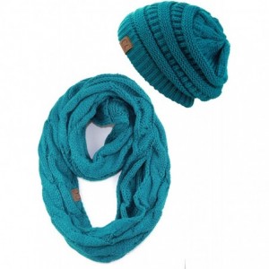 Skullies & Beanies Unisex Soft Stretch Chunky Cable Knit Beanie and Infinity Loop Scarf Set - Teal - CC18KHC40ZE $25.03