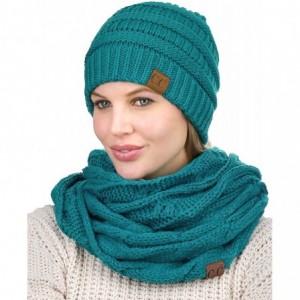 Skullies & Beanies Unisex Soft Stretch Chunky Cable Knit Beanie and Infinity Loop Scarf Set - Teal - CC18KHC40ZE $25.03