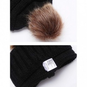 Skullies & Beanies Faux Fur Pom Pom Cable Knit Beanie Women Slouchy Beanie Chunky Baggy Hat Winter Soft Warm Ski Cap - Black ...