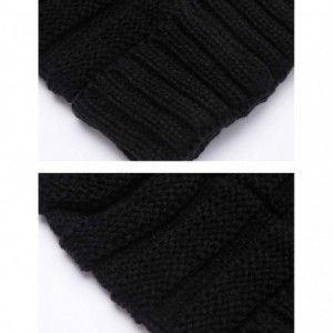 Skullies & Beanies Faux Fur Pom Pom Cable Knit Beanie Women Slouchy Beanie Chunky Baggy Hat Winter Soft Warm Ski Cap - Black ...