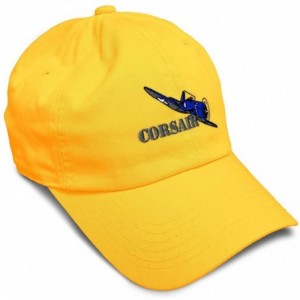 Baseball Caps Custom Soft Baseball Cap Corsair Aircraft Name Embroidery Twill Cotton - Golden Yellow - CB18ZO42WTQ $30.27