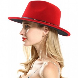 Fedoras Womens Jazz Cap Fedora Hats Black Red Patchwork Wool Felt Belt Buckle Decor Unisex Wide Brim Cowboy Cap Sunhat - CC19...