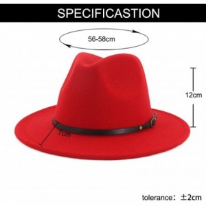 Fedoras Womens Jazz Cap Fedora Hats Black Red Patchwork Wool Felt Belt Buckle Decor Unisex Wide Brim Cowboy Cap Sunhat - CC19...