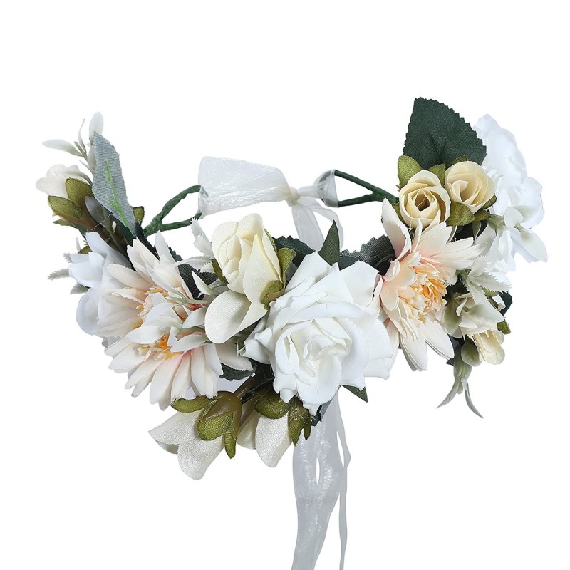 Headbands Bohemia Big Lilies Floral Crown Party Wedding Hair Wreaths Hair Bands Flower Headband (White) - White - C718C0HN7DX...