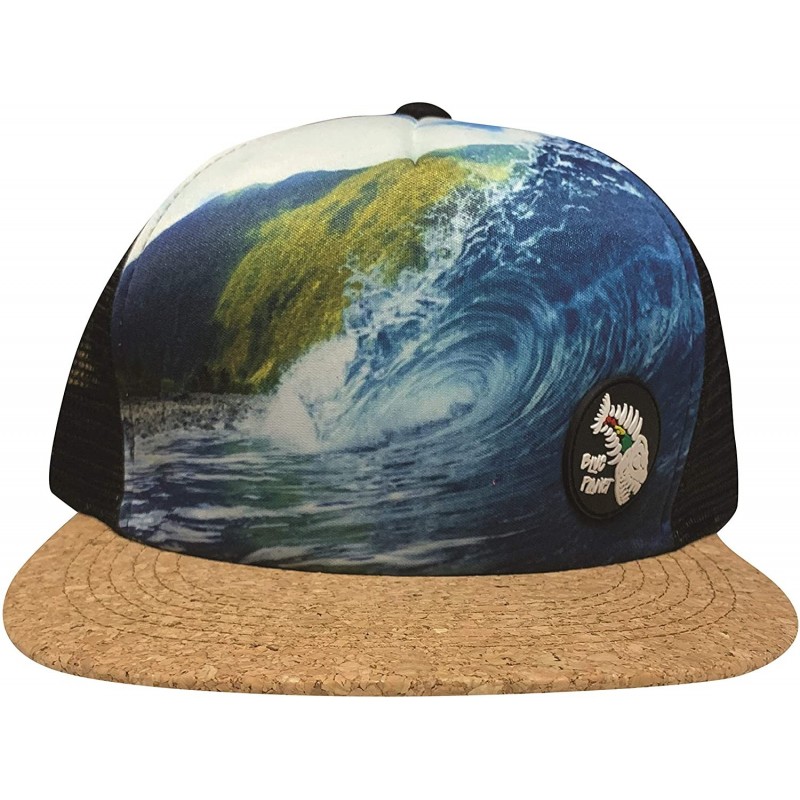 Baseball Caps Surf Molokai Wave Cap- mesh Back Trucker hat with snap Back- Flat Bill - Cork Bill - CV18YWKTRRU $21.74