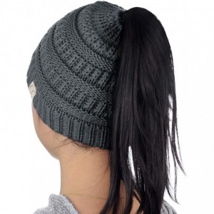 Skullies & Beanies BeanieTail Kids' Children's Soft Cable Knit Messy High Bun Ponytail Beanie Hat - Dark Melange Gray - C618L...