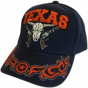 Baseball Caps Texas Skull Guns & Flames Men's Adjustable Baseball Cap - Navy - C3180LRKRTS $23.32