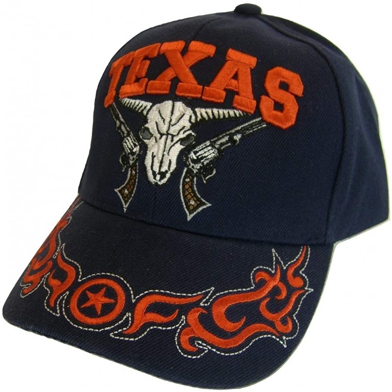 Baseball Caps Texas Skull Guns & Flames Men's Adjustable Baseball Cap - Navy - C3180LRKRTS $13.86