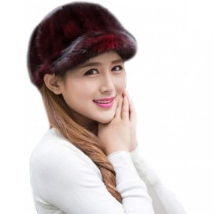 Newsboy Caps Real Mink Fur Hand-Made Hat Cap for Both Women and Men with Visor - Wine Red - CB18TLTUMK6 $36.56