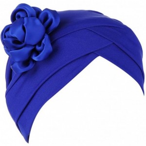 Skullies & Beanies Women Solid Floral India Hat Muslim Ruffle Cancer Chemo Beanie Turban Wrap Cap - Blue - C718RCZT2M5 $18.46