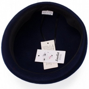 Berets Women Unisex 100% Wool Felt Beret Hats Pillbox Fascinator Saucer Tilt Cap A468 - Navy Blue - CT18GG3Z560 $20.49