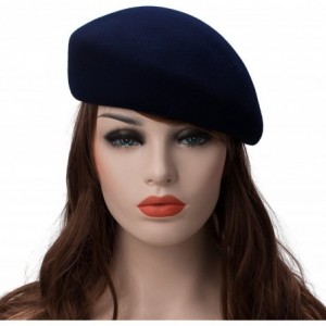 Berets Women Unisex 100% Wool Felt Beret Hats Pillbox Fascinator Saucer Tilt Cap A468 - Navy Blue - CT18GG3Z560 $20.49