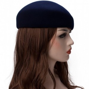 Berets Women Unisex 100% Wool Felt Beret Hats Pillbox Fascinator Saucer Tilt Cap A468 - Navy Blue - CT18GG3Z560 $20.49