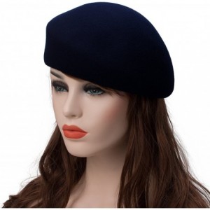 Berets Women Unisex 100% Wool Felt Beret Hats Pillbox Fascinator Saucer Tilt Cap A468 - Navy Blue - CT18GG3Z560 $20.49