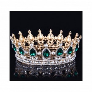 Headbands Vintage Wedding Crystal Rhinestone Crown Bridal Queen King Tiara Crowns-Gold green - Gold green - CI18WSE3A4U $110.81