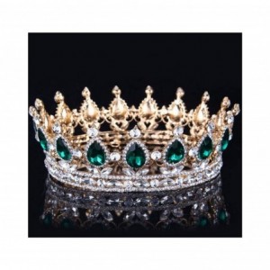 Headbands Vintage Wedding Crystal Rhinestone Crown Bridal Queen King Tiara Crowns-Gold green - Gold green - CI18WSE3A4U $66.22