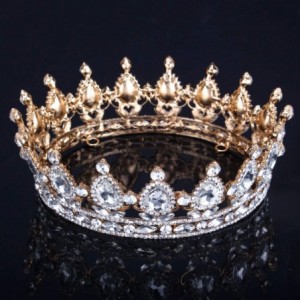 Headbands Vintage Wedding Crystal Rhinestone Crown Bridal Queen King Tiara Crowns-Gold green - Gold green - CI18WSE3A4U $66.22
