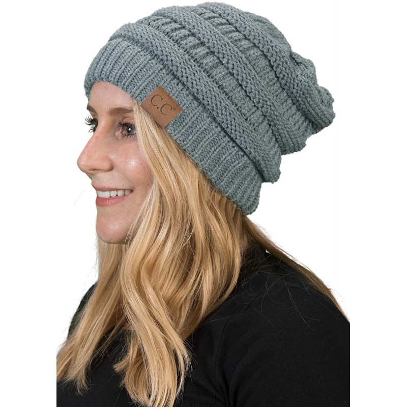 Skullies & Beanies Solid Ribbed Beanie Slouchy Soft Stretch Cable Knit Warm Skull Cap - Dove Grey - C2185QA2K3R $23.75
