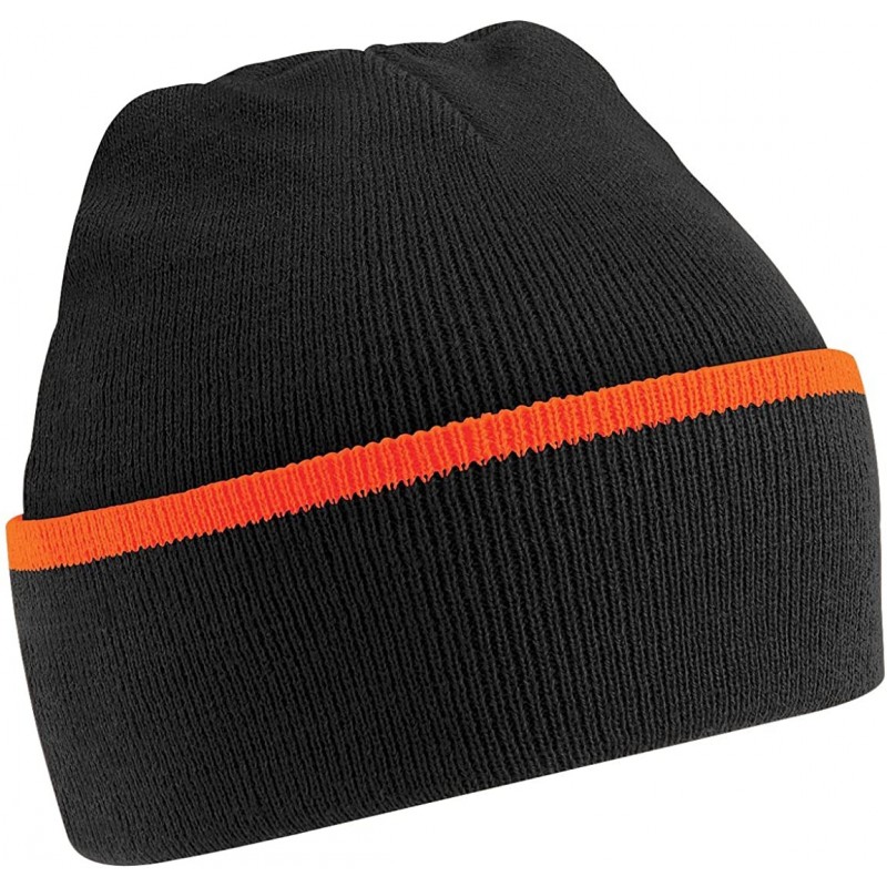 Skullies & Beanies Unisex Knitted Winter Beanie Hat - Black/Orange - CG11E5OC0FH $8.60
