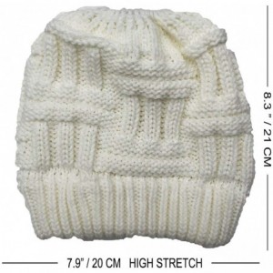 Skullies & Beanies Womens Beanie Stretch Cable Knit Messy Bun Ponytail Beanies Hats - White - CJ1930CQ6W2 $12.06