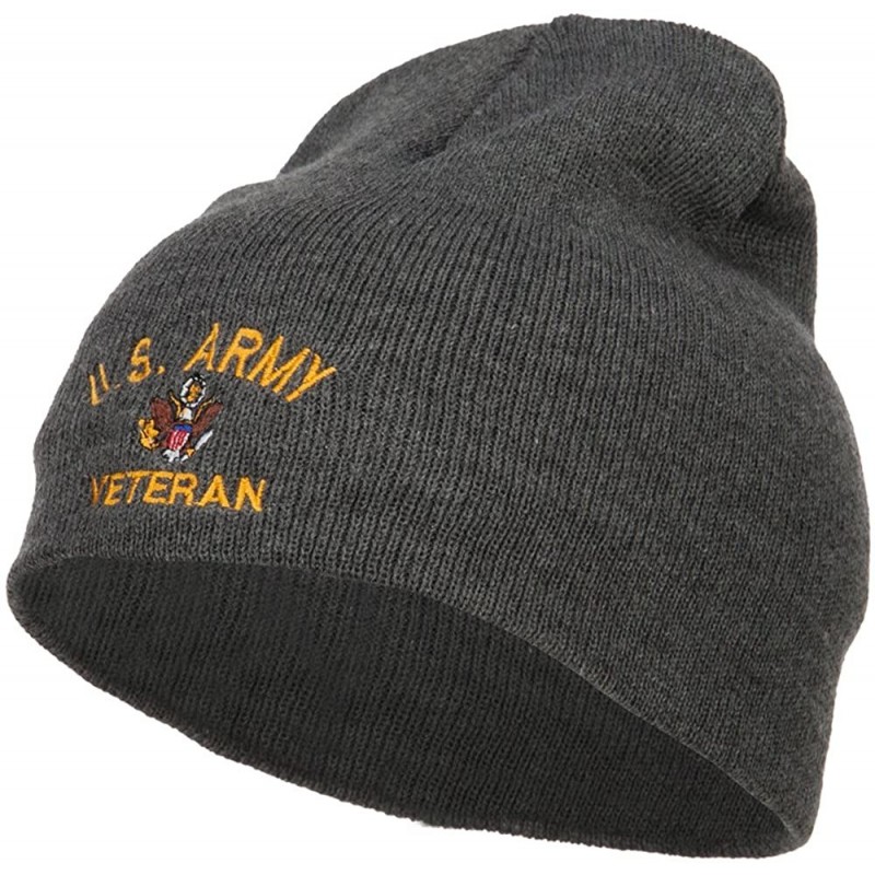 Skullies & Beanies US Army Veteran Military Embroidered Short Beanie - Dk Grey - C71862WK5LW $24.72