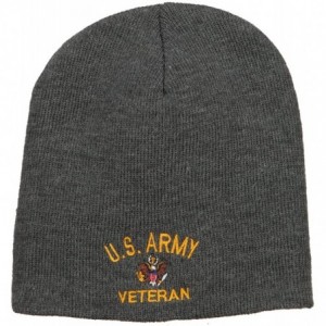 Skullies & Beanies US Army Veteran Military Embroidered Short Beanie - Dk Grey - C71862WK5LW $24.72