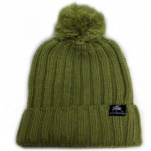 Skullies & Beanies Solid Pom Pom Knit Beanie Hat - Olive - CH11QTOOYZ5 $10.40