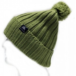 Skullies & Beanies Solid Pom Pom Knit Beanie Hat - Olive - CH11QTOOYZ5 $10.40