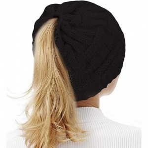 Skullies & Beanies Ponytail Beanie for Women-Winter Warm Beanie Tail Soft Stretch Cable Knit Messy High Bun Hat Black - CF18Y...