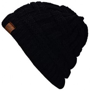 Skullies & Beanies Ponytail Beanie for Women-Winter Warm Beanie Tail Soft Stretch Cable Knit Messy High Bun Hat Black - CF18Y...