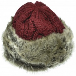 Skullies & Beanies Women's Knitted Hat Faux Fur Lined Trim Cable Winter Beanie - Burgundy - CK12N2C5Z1I $18.53