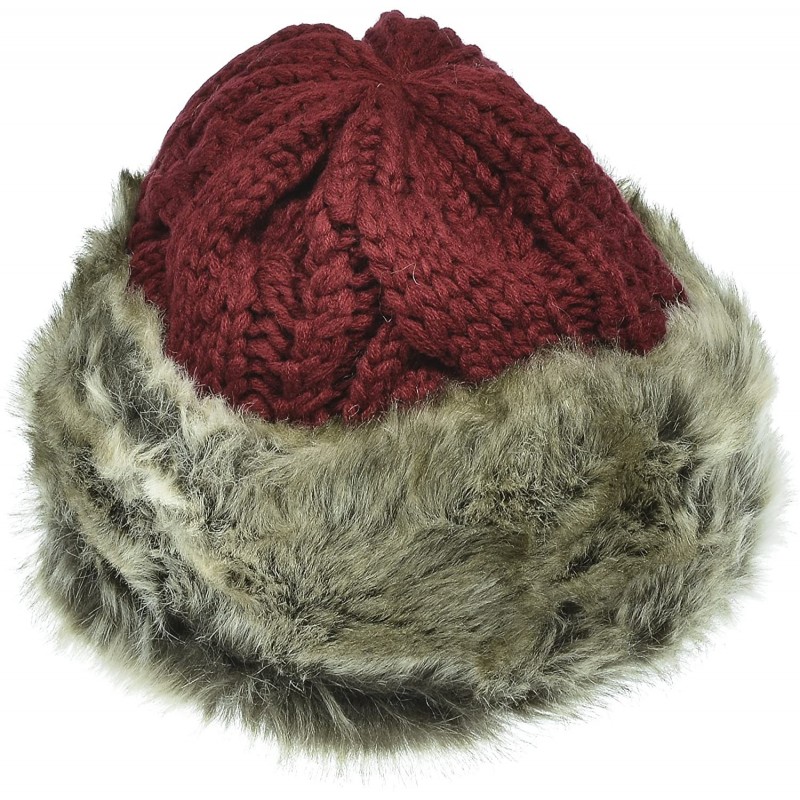 Skullies & Beanies Women's Knitted Hat Faux Fur Lined Trim Cable Winter Beanie - Burgundy - CK12N2C5Z1I $18.53