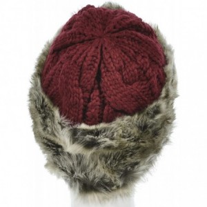 Skullies & Beanies Women's Knitted Hat Faux Fur Lined Trim Cable Winter Beanie - Burgundy - CK12N2C5Z1I $18.53