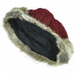 Skullies & Beanies Women's Knitted Hat Faux Fur Lined Trim Cable Winter Beanie - Burgundy - CK12N2C5Z1I $18.53